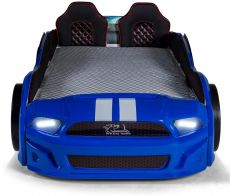 Дитяче ліжко машина Mustang Full Extra Blue 190х90 см з підсвічуванням, музикою, шкіряний салон, пультом